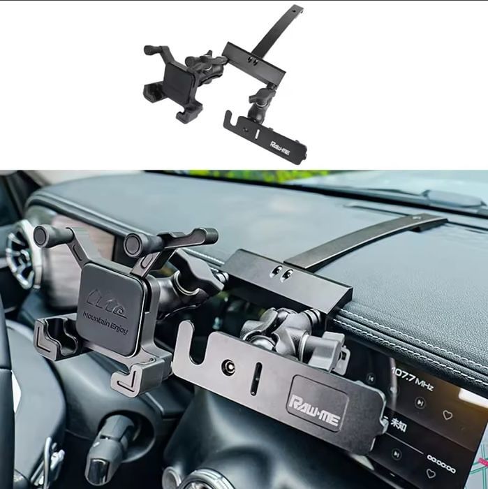 מנשא רב שימושי לדשבורד רנגלר JL+JT עם מקום למכשיר קשר, פלאפון ומצלמה