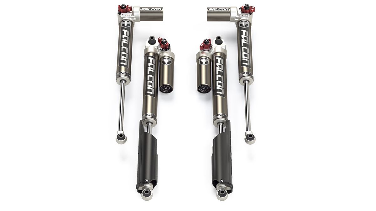 תמונה 2 של סט בולמים FALCON סדרה 3.3 SP2 עם מיכל מתכוונן לרנגלר JK עם 4 דלתות להגבהה1.5 2.5