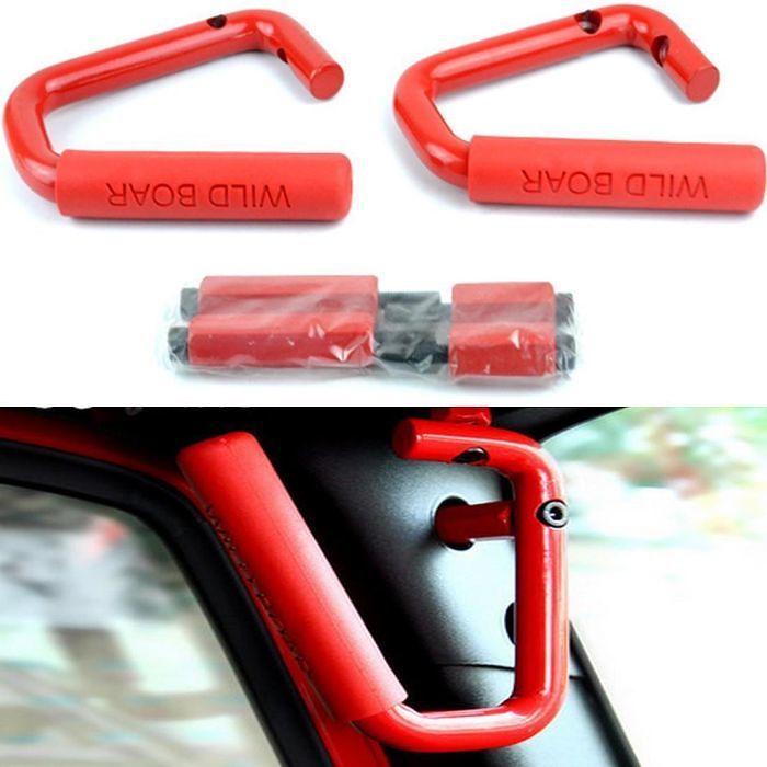 סט ידיות אחיזה מתכת אדומות רנגלר JK עם 2 דלתות